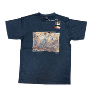Dreamtime Kangaroo Hunting (Charcoal) - Aboriginal design T-Shirt [size: Small]