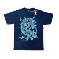 Platypus Mother & Baby Playing In the Reeds [Navy] - Aboriginal design T-Shirt  [size: Large]