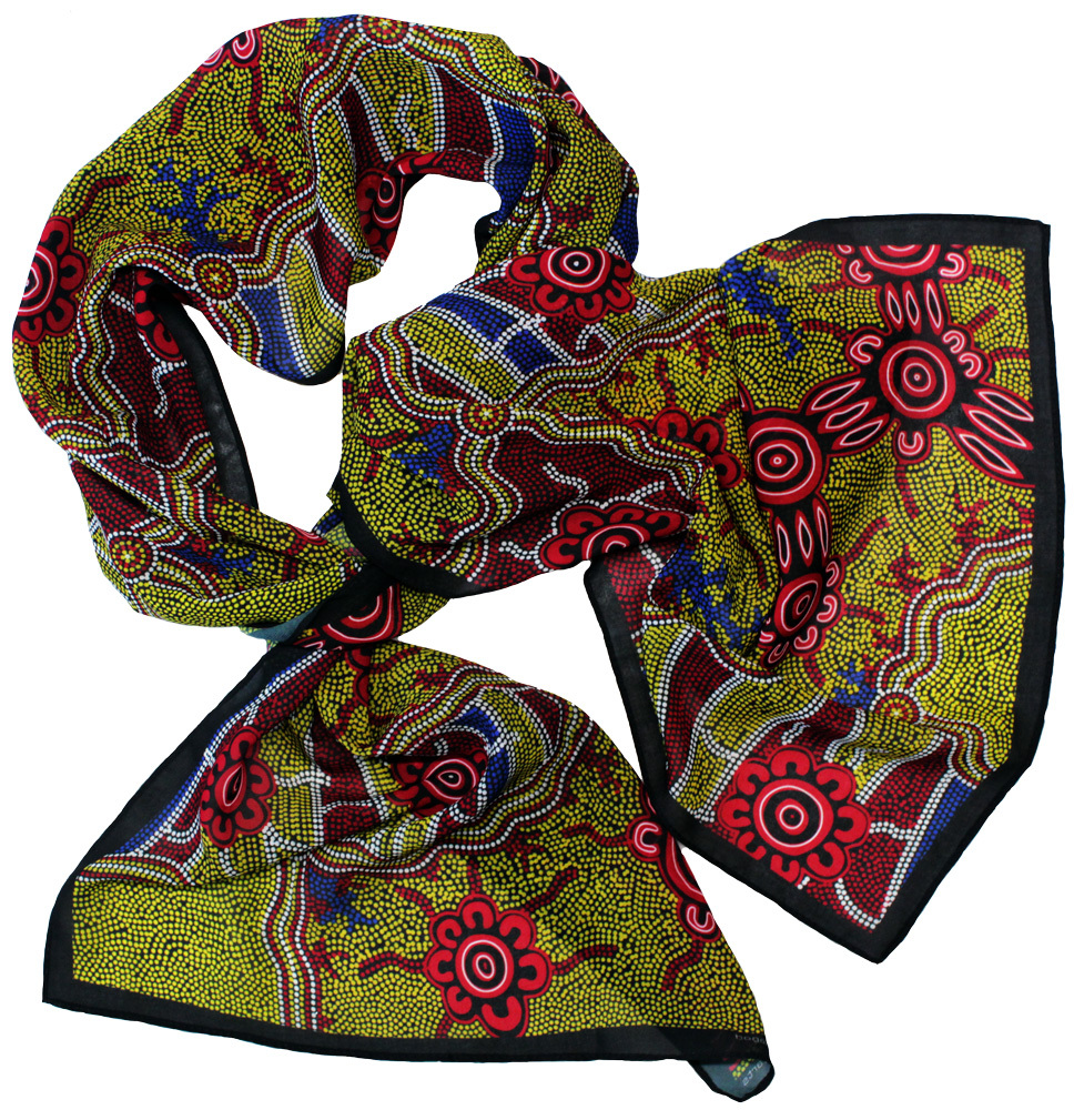 Hogarth Arts Aboriginal Design Polyester Chiffon Scarf Connections 