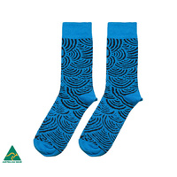 Warlukurlangu Aboriginal Art Australia Made Men&#39;s Cotton Socks - Mina Mina Dreaming Blue