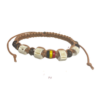 Aboriginal Natural Braided 4 White Bead (13) Adjustable Wristband
