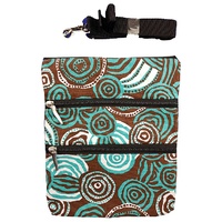 Jijaka Aboriginal Art 3 Zip Canvas Shoulder Bag - Riverstones (Turquoise)