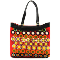 Better World Aboriginal Art Leather Trimmed Large Embroidered Handbag - Walka