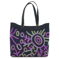 Better World Aboriginal Art Leather Trimmed Large Embroidered Handbag - Pikilyi