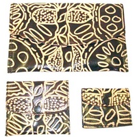 Keringke Aboriginal Art Leather Purse Set (3pce) - Black