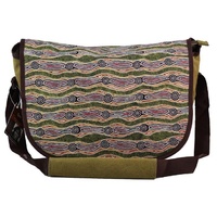 Yijan Aboriginal Art Satchel Messenger Bag (Large) - Water Dreaming Red