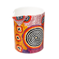 Warlukurlangu Aboriginal Art Fine Bone China Milk Jug/Creamer - Green Budgerigar Dreaming