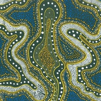 Possum Land &amp; Water Dreaming [Green] - Aboriginal design Fabric
