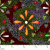 Flowers in the Desert (Black) [SCRAP 1.8m] - Aboriginal design Fabric