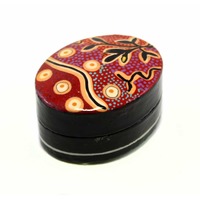 Better World Aboriginal Art Lacquered Pill Box - Yam and Bush Tomato Dreamings