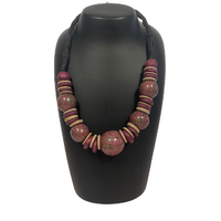 Yijan Aboriginal Art 7 Beaded Necklace -  Women Ceremony Yuelamu (Red/Pink)