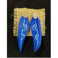 Aboriginal Art Handpainted Feather Earrings - Blue
