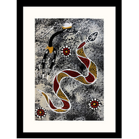 Framed Aboriginal Art Print [40cm x 30cm] - Snake (Black)