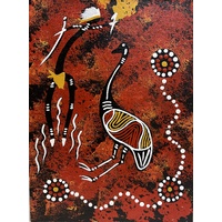 Handpainted Aboriginal Art Canvas Board (6&quot;x 8&quot;) - Emu Dancer