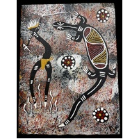 Handpainted Aboriginal Art Canvas Board (6&quot;x 8&quot;) - Lizard Dancer (4) - Black