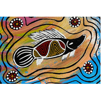 Aboriginal Art PRINT on Stretched Canvas (30cm x 20cm) - Fish in Billabong