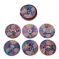 Baribumna Aboriginal Art Round Timber Case Coaster Set (6)  - Animals