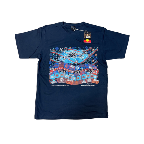 Kangaroo Dreaming [Navy] - Aboriginal design T-Shirt [size: Medium]