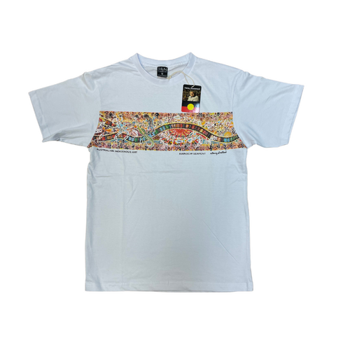Rainbow Serpent [White] - Aboriginal design T-Shirt [size: Medium]