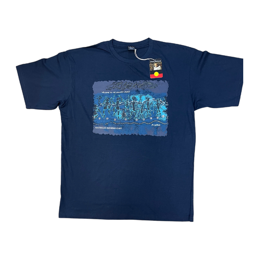 Welcome to Country Dance (Navy) - Aboriginal Design T-Shirt [size: Small]