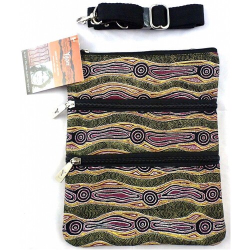 Yijan 3 Zip Aboriginal Canvas Shoulder Bag - Water Dreaming [Green]