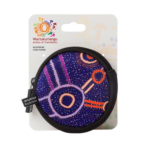 Warlukurlangu Aboriginal Art Neoprene Round Coin Purse - Water Dreaming