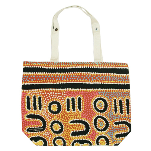 Outstations Aboriginal Art Folding Calico Bag - Biddy Napanangka Timms [Colour: Pink]