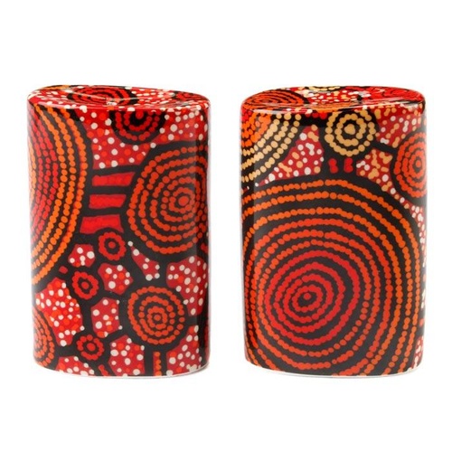 Warlukurlangu Aboriginal Art Fine Bone China Salt n Pepper Shakers - Emu Dreaming