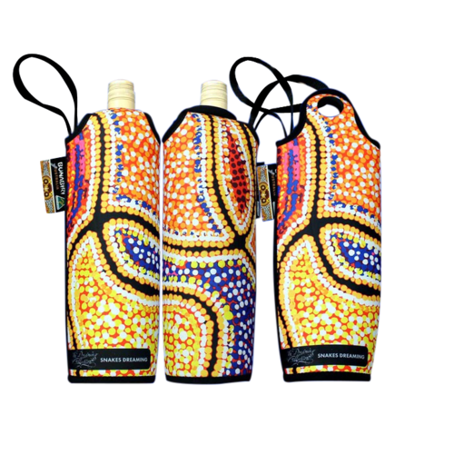 Bunabiri Aboriginal Art Neoprene Wine Bottle Cooler - Snake Dreaming