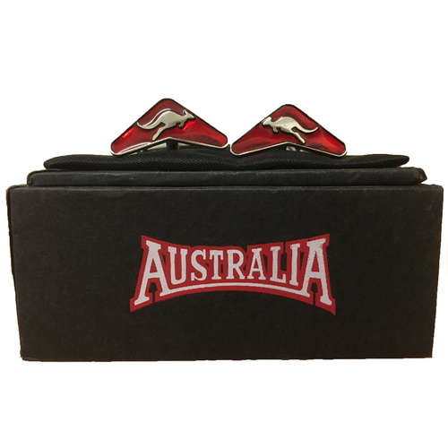 Australia Brand Cufflinks - Boomerang Shape with Kangaroo (Red)