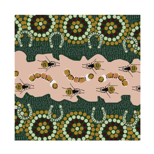 Gathering Bush Food (Green) - Aboriginal design Fabric
