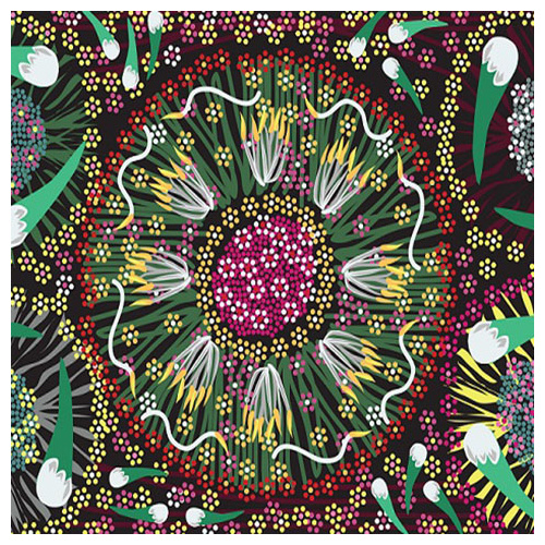 Plum & Bush Banana [Black] - Aboriginal design Fabric