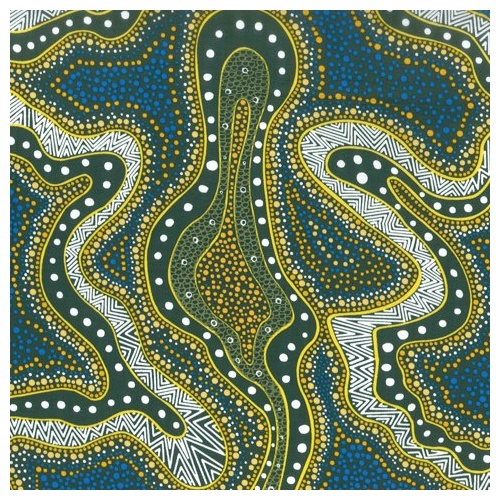 Possum Land & Water Dreaming [Green] - Aboriginal design Fabric