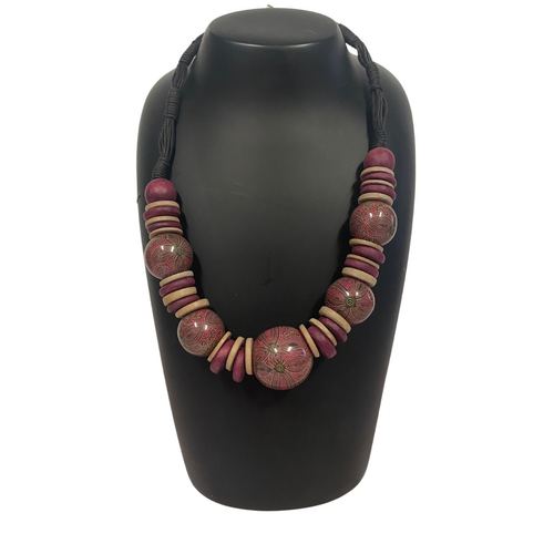 Yijan Aboriginal Art 7 Beaded Necklace -  Women Ceremony Yuelamu (Red/Pink)