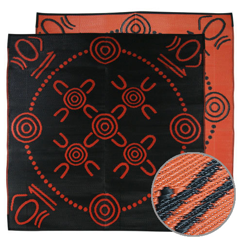Aboriginal Recycled Mat - Med/Square - Gatherings [Colour: Orange/Black]