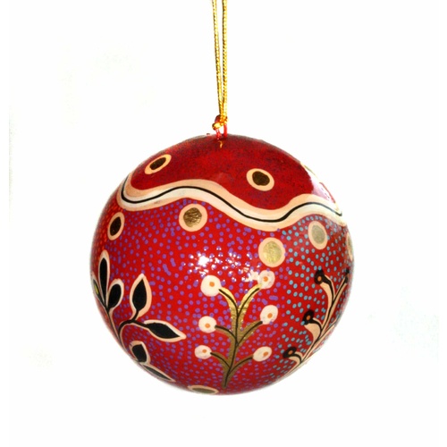 Better World Aboriginal Art Lacquered Xmas Ball Decoration - Yam & Bush Tomato Dreaming