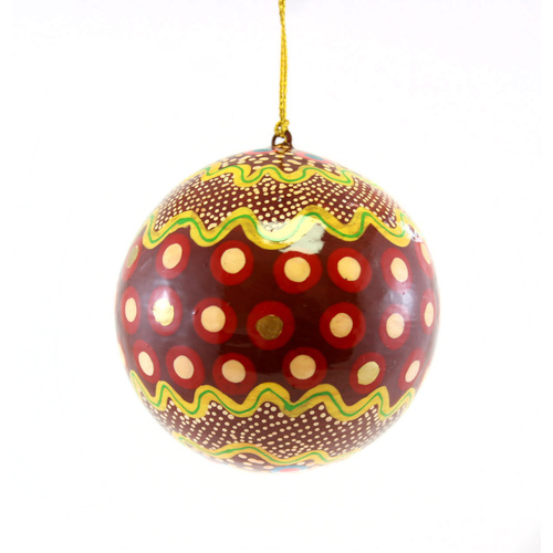 Better World Aboriginal Art Lacquered Xmas Ball Decoration - Marsupial Mouse Dreaming