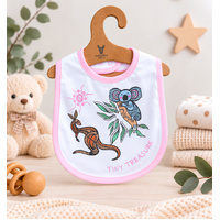 Kangaroo & Koala [Pink]  Aboriginal design Cotton Baby Bib - Muralappi Dreamytime