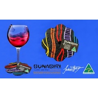 Bunabiri Aboriginal Art Neoprene Wine Glass Coaster - Rainbow River (Black)