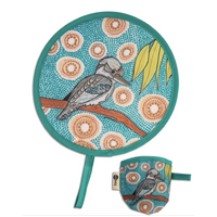 Aboriginal Kookaburra Recycled Twist Folding Fan - Koh Living Aboriginal Art
