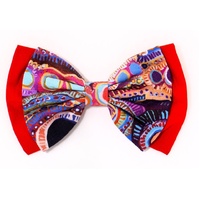 Better World Aboriginal Art Cotton Bow Hair Clip - Two Dogs Dreaming