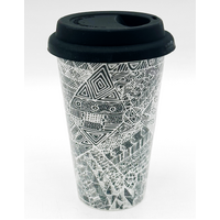 Better World Aboriginal Art Double Insulated Porcelain Travel Mug - Old Lady