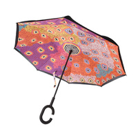 Warlukurlangu Aboriginal Art Inverted Umbrella - Green Budgerigar Dreaming