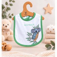 Coolah the Koala [Green]  Aboriginal design Cotton Baby Bib - Muralappi Dreamytime