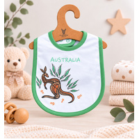 Gangu the Kangaroo [Green]  Aboriginal design Cotton Baby Bib - Muralappi Dreamytime