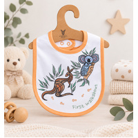 Kangaroo & Koala [Peach]  Aboriginal design Cotton Baby Bib - Muralappi Dreamytime