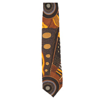 Outstations Aboriginal design Polyester Tie - Norman Cox (Brown)