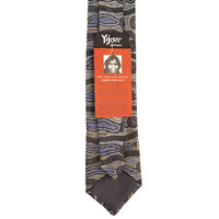 Yijan Aboriginal Art Polyester Tie - Water Dream (Grey)