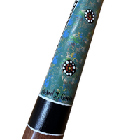 Eucalyptus (Ironbark) Handpainted Didgeridoo (1.49m) - Lizard with Warrior (Blue/Greens)