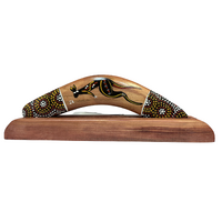 Skeenarang Booma -Traditional/Dot Art Handpainted [25cm) boomerang with timber Display Stand